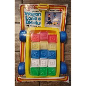 Vintage NOS Amloid Wagon Load O' Blocks Plastic 16 Piece Preschool Toy Preschool